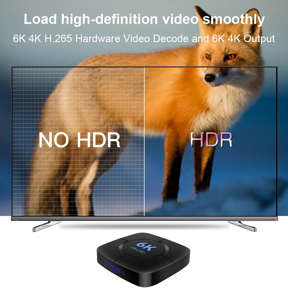 HONGTOP Smart TV Box 6K Android 10 Support 4K HD 1080p Video 2.4G/5G WiFi Bluetooth H.256 Smart Voice Media Player Set Top Box