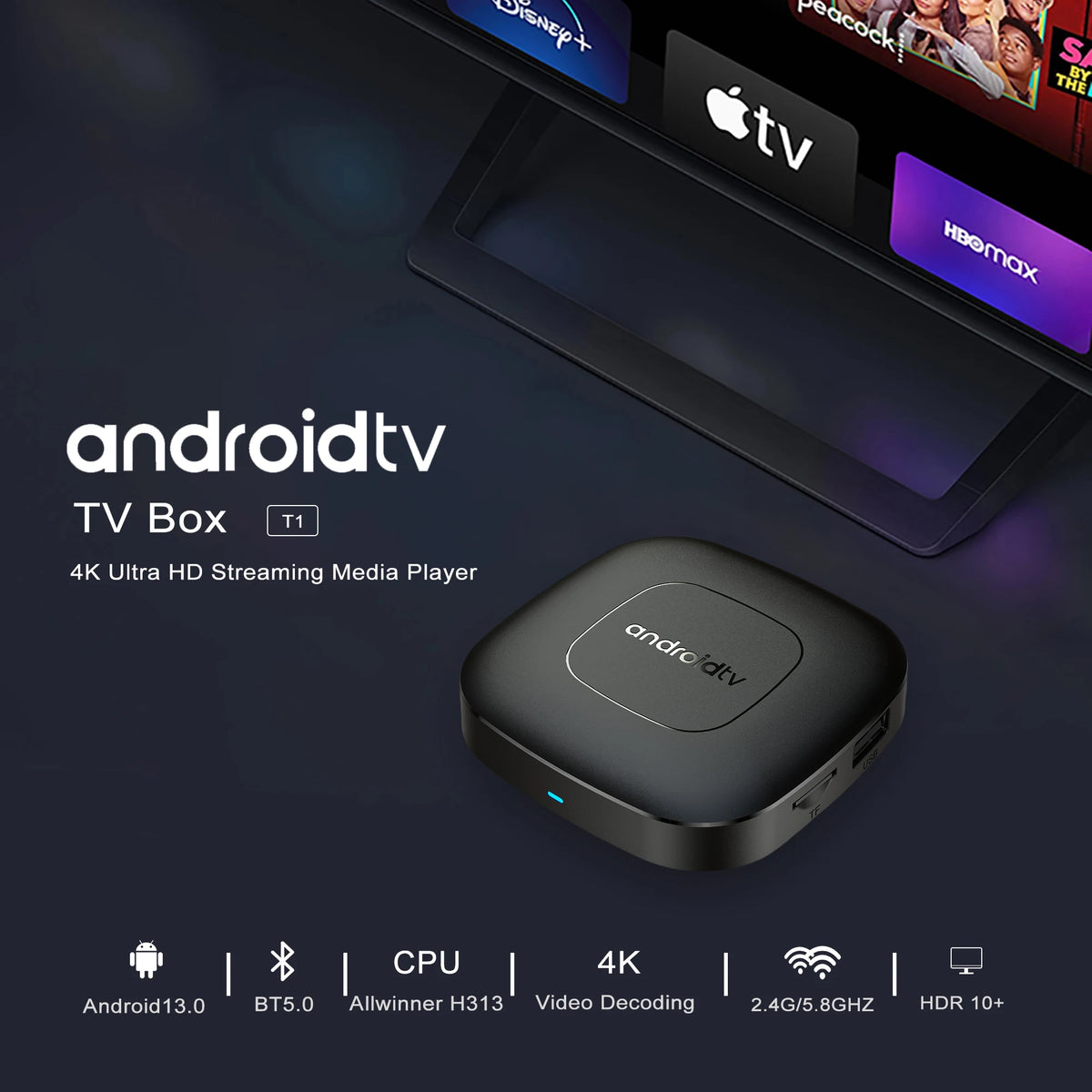 Android13 Smart Home Theater TV Box AllwinnerH313 Google Assistant Netflix Streaming Bluetooth Media Player 2G16G 2.4G5G Wifi T1