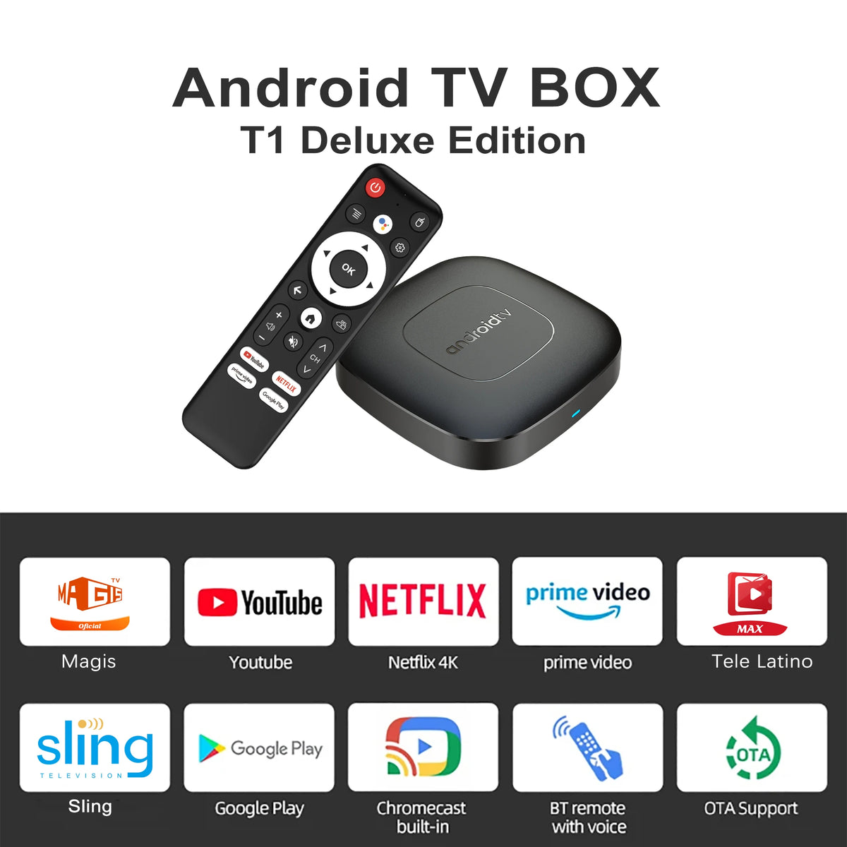 Versão global inteligente streaming media player caixa de tv mortal t1 bluetooth google assistente android13 allwinnerh313 2.4g & 5g wifi 4k